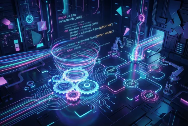 Python automation dashboard highlighting five productivity scripts for repetitive tasks
