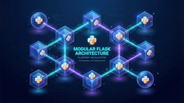 Architectural diagram showing Flask Blueprint structure with modular components and factory pattern implementation