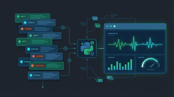 Python code with logging statements on a dark terminal screen
