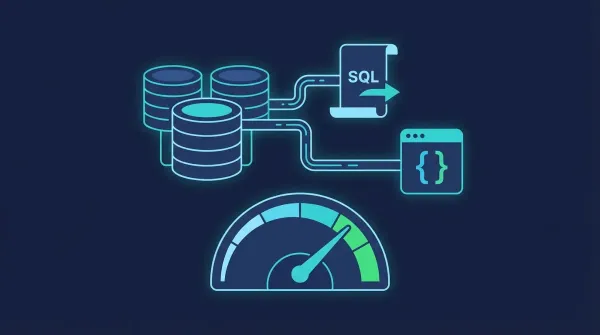 Abstract visualization of database query optimization with interconnected nodes and data flow patterns